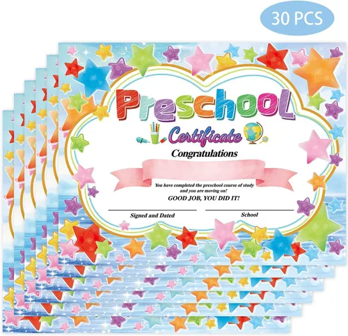 Vista 3 de Fancy Land Certificados de graduación Certificado de grado preescolar, diploma preescolar, promoción de jardín de infantes, recompensa de estrella