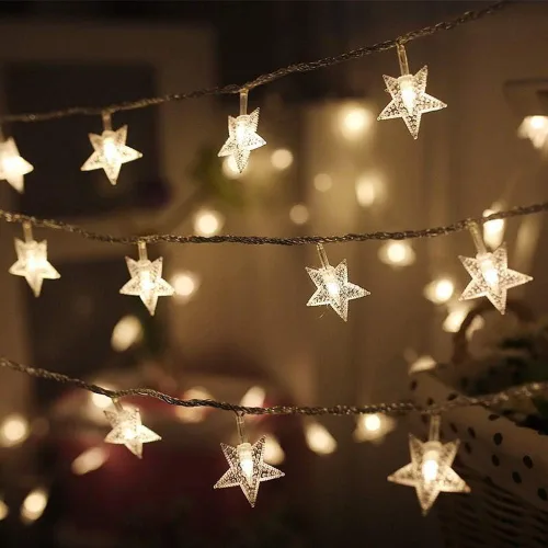 Vista 2 de Twinkle Star Cadena de luces de estrella de 100 LED de 49 pies, blanco cálido 300 luces LED para cortina de ventana, blanco cálido
