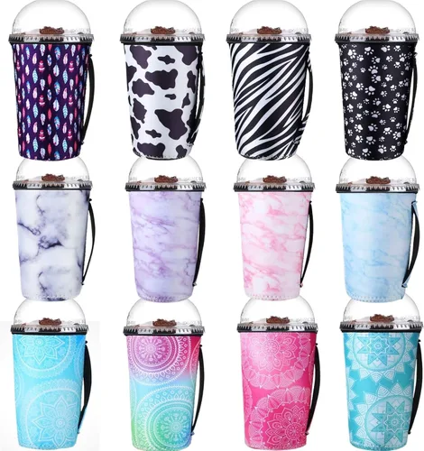 Vista 15 de Boao 12 fundas para vaso de neopreno reutilizables con asa, funda aislada para taza para café helado, bebida fría, anticondensación, sin sudor