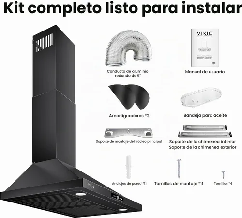 Vista 9 de VIKIO HOME Campana extractora para montaje en pared de 36 pulgadas, 580 CFM, campana de ventilación de cocina, convertible con conductos/sin