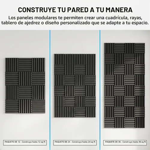 Vista 4 de Paneles de espuma acústica, paquete de 12 paneles de absorción de sonido de cuña de alta densidad de 2 pulgadas, 12 x 12 x 2 pulgadas para estudio