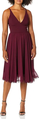 Vista 4 de Dress the Population Vestido midi Alicia con escote pronunciado de medios mixtos sin mangas ajustado y acampanado para mujer Negro