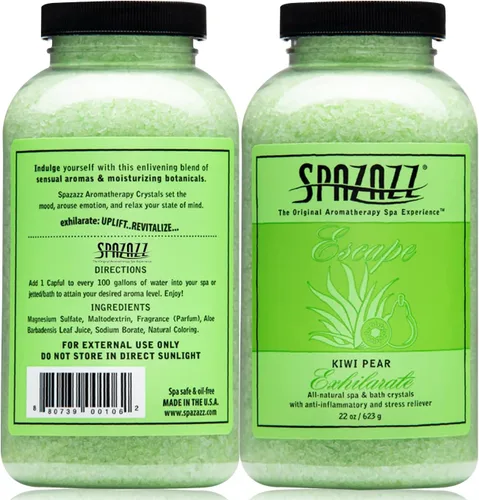 Vista 2 de Spazzaz - Cristales de aromaterapia para bañera de hidromasaje y spa. Cristales de pera kiwi de 22 onzas y sales de baño, sin aceite y seguro