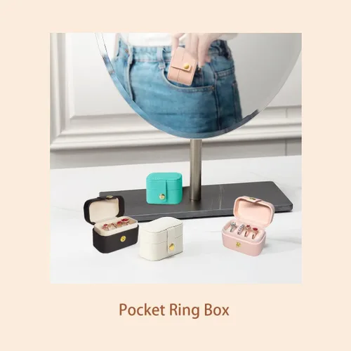 Vista 6 de VOMNA Estuche de joyería de viaje, pequeña caja de anillo de joyería, soporte para anillos, mini estuche de joyería de viaje portátil para anillos