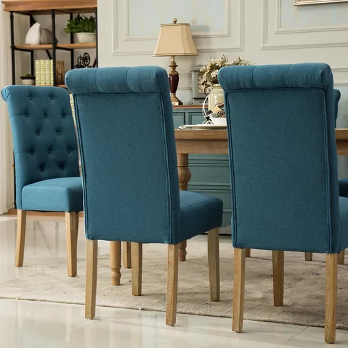 Vista 7 de Roundhill Furniture - Silla de comedor parsons de madera maciza costumbrista y tapizado estilo capitoné (juego de 2), azul