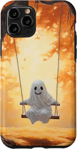 Vista 10 de iPhone 15 Cute Ghost On A Swing Haunted Forest Spooky Autumn Case