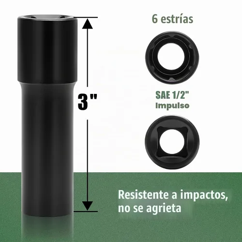 Vista 2 de Llave de Vaso Pequeña de 6 Puntas para Tuercas de Rueda, Herramienta Cuadrada de Impacto de 1/2 Pulgada – Remueve Fácilmente Pernos/Tuercas de Rueda