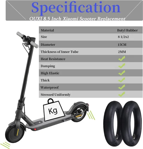 Vista 5 de Cooryda Paquete de 2 Cámaras Interiores de 8.5''x2'', Neumáticos Neumáticos 8 1/2x2 para Scooter Gotrax 50/75-6.1, Xiaomi M365, Ruedas de Repuesto