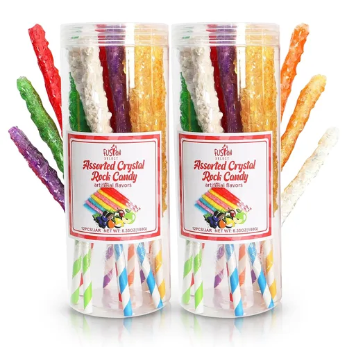 Vista 9 de Fusion Select Crystal Rock Candy Sticks - Bocadillos dulces de piruletas de azúcar duro con sabores fuertes, 12 caramelos surtidos extra grandes