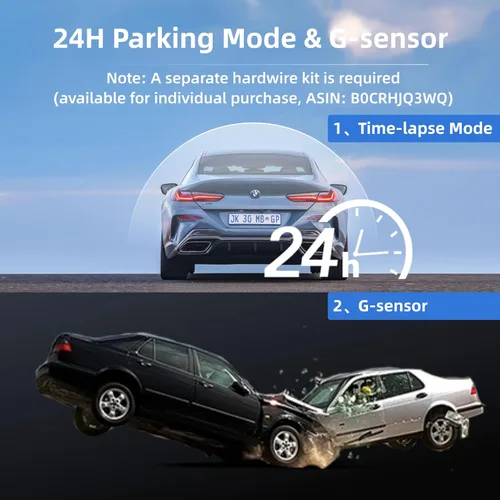 Vista 4 de Miofive Dash Cam - Cámara delantera y trasera para automóvil, 4K+4K, WiFi, Bluetooth, con tarjeta SD de 64 GB, cámara dual para auto con monitoreo