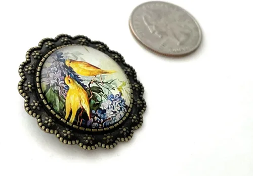 Vista 6 de Pin lila y canario - Broche de inspiración vintage - Hecho a mano