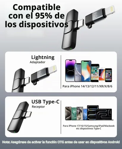 Vista 4 de Micrófono Lavalier inalámbrico para iPhone, Android, iPad, tabletas, mini micrófono Bluetooth con cancelación de ruido, transmisión de 65 pies