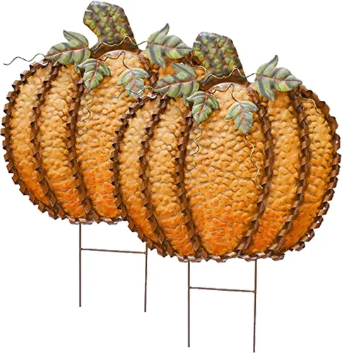 Vista 8 de Morning View Letrero de metal con estacas de calabaza para patio, decoración de otoño, calabaza, rústico, decoración de jardín, decoración de patio