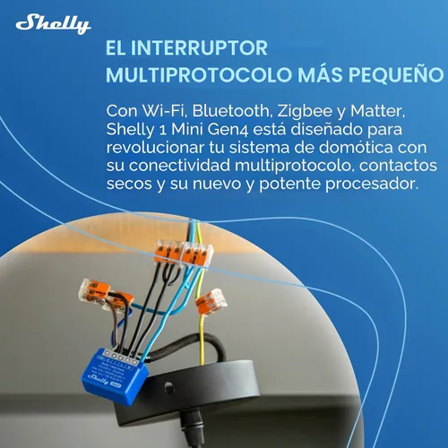 Vista 6 de Shelly 1 Mini Gen4 Interruptor de relé inteligente Wi-Fi, Zigbee y Matter con contactos secos, 1 canal 8A Automatización del hogar Compatible