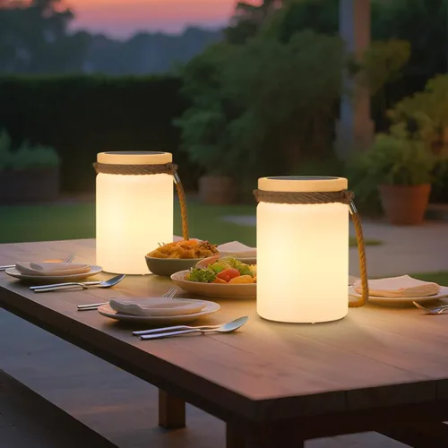 Vista 7 de uuffoo Paquete de 2 lámparas solares de mesa, impermeables, LED, inalámbricas, IP44 RGB y blanco cálido, regulables, para patio, camping