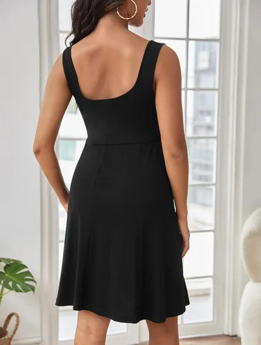 Vista 5 de OYOANGLE Vestido de maternidad para mujer, casual, sin mangas, holgado, sin mangas, para mujer