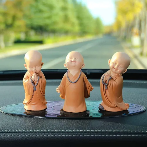 Vista 3 de Bonita estatua de monje de Buda, figura de monje de cuentas budistas en miniatura chinas para decoración del hogar, juego de 3, suministros
