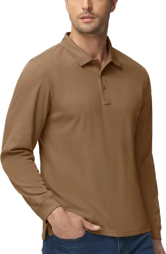 Vista 6 de MAGCOMSEN Camisas polo para hombre, 3 botones, secado rápido, manga larga, tácticas, camisa de golf