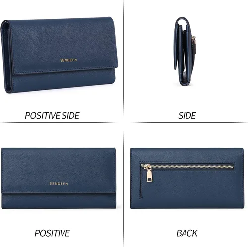 Vista 7 de SENDEFN - Cartera de cuero para mujer, portatarjetas con bloqueo RFID, monedero para mujer con cierre