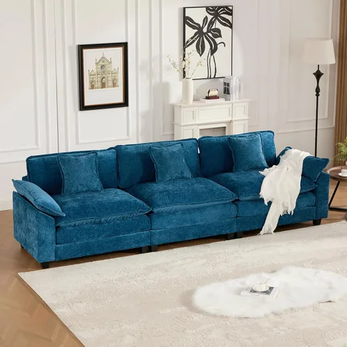 Vista 65 de Sofá seccional modular negro de 111.5 pulgadas, 3 plazas, sofás seccionales grandes para sala de estar, sofá nube de gran tamaño de tela chenilla