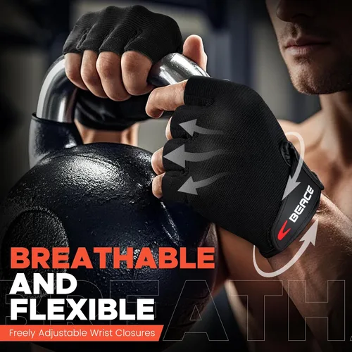 Vista 6 de Guantes de gimnasio BEACE para levantamiento de pesas, con palma de piel antideslizante para entrenamiento, fitness y culturismo para hombres