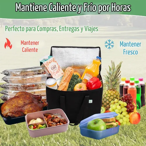 Vista 6 de VENO Paquete de 2 bolsas enfriadoras aisladas para entrega de alimentos, bolsas de compras plegables y reutilizables con cremallera, plegables
