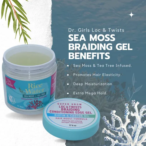 Vista 5 de Dr. Girls - Gel acondicionador para trenzas, 17.6 onzas, 48 horas de sujeción, extra mega sujeción (musgo marino + árbol de té)