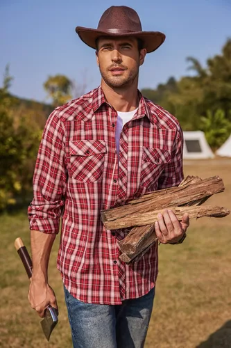 Vista 2 de COOFANDY Camisas vaqueras occidentales para hombre, de manga larga, casual, con botones, con bolsillos