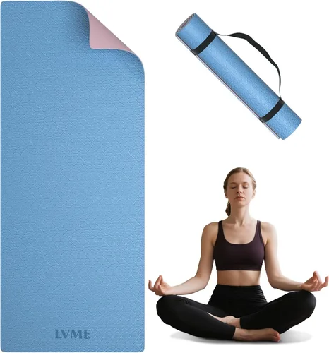 Vista 8 de Yoga Mat Non Slip, Anti-Tear 1/4" & 2/5" Thick TPE Yoga Mats for Women and Men, a stylish and practical dual-tone yoga mat.72"x24" Exercise &