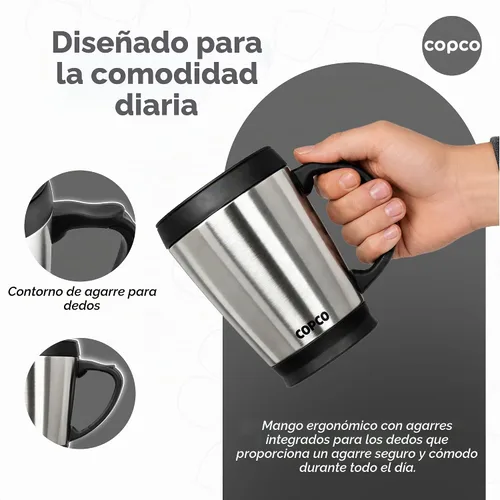 Vista 5 de Copco - Taza de café de acero inoxidable de doble pared, 16 onzas, taza de viaje aislada con tapa de rosca, a prueba de derrames, mango duradero