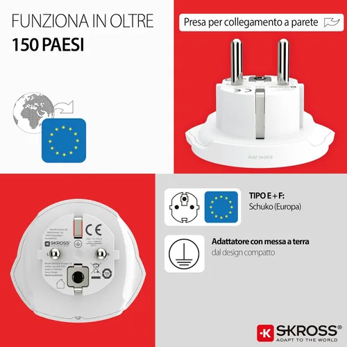 Vista 4 de Skross Adaptador de viaje del mundo a Europa, blanco
