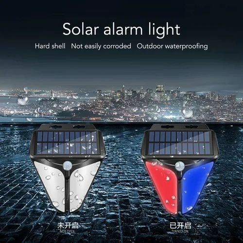 Vista 3 de Dpofirs Luces de advertencia estroboscópicas solares actualizadas 2023 con alarma de 129 dB y 4 modos de funcionamiento, luz de alarma con sensor