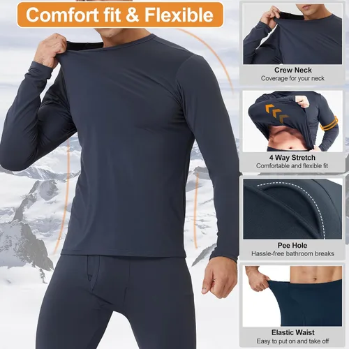 Vista 7 de CL convallaria Paquete de 2 calzoncillos térmicos para hombre, ropa interior larga suave y cálida, capa base para clima frío