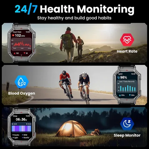 Vista 9 de Reloj inteligente GPS militar para hombres, asistente de voz GPT, reloj inteligente con linterna LED, pantalla HD de 2.01" con Bluetooth