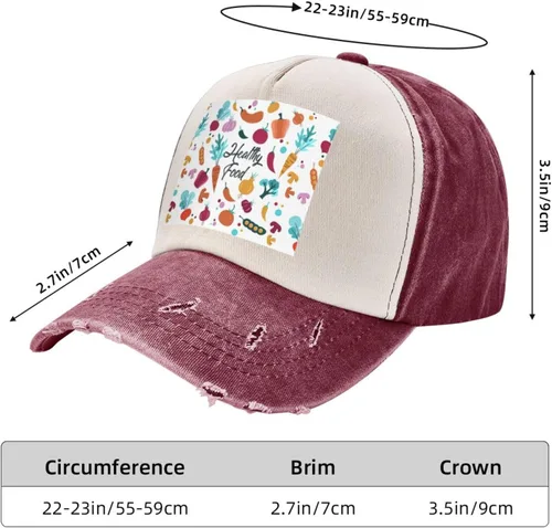 Vista 6 de NEZIH Gorra de béisbol unisex con estampado de alimentos saludables, ajustable, de mezclilla lavada, gorra de visera para papá