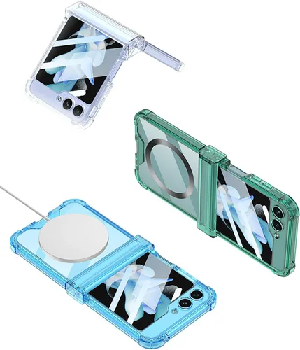 Vista 4 de Funda magnética integrada con protector de pantalla para Samsung Galaxy Z Flip 5 4, compatible con MagSafe, protección de bisagra completa, funda