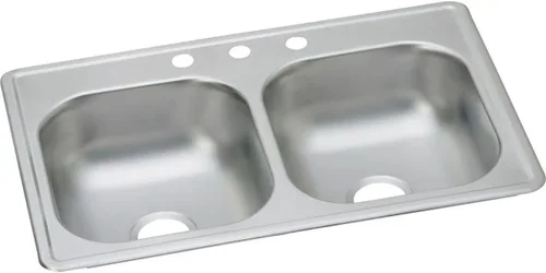 Vista 22 de Dayton D233221 Equal - Fregadero de acero inoxidable con doble tazón, 33 x 22 x 6.5 pulgadas