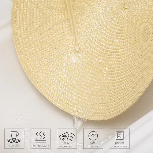 Vista 3 de AHHFSMEI Juego de 6 manteles individuales redondos trenzados de 15 pulgadas para mesas de comedor, tejido natural, resistentes al calor, color beige