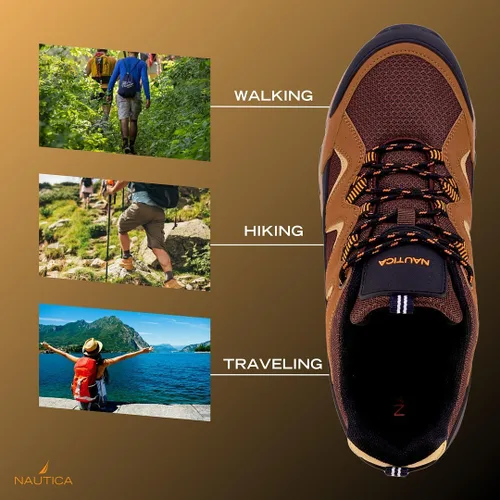 Vista 4 de NAUTICA Zapatos de senderismo duraderos para hombre, botas de agarre de tracción antideslizantes de baja altura para interiores y exteriores