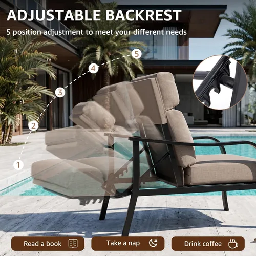 Vista 2 de Juego de muebles de patio de 5 piezas con otomana, sillón ajustable