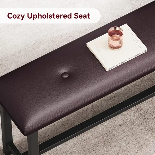 Vista 3 de GAOMON Juego de mesa de comedor para 4, mesa de cocina con bancos, juego de mesa de comedor rectangular con 2 bancos tapizados, juego de mesa