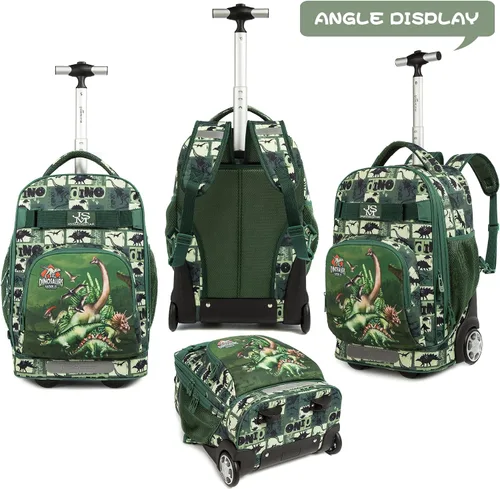 Vista 5 de MOHCO Juego de mochila con ruedas de 19 pulgadas con ruedas y bolsa de almuerzo y estuche para lápices, Dinosaur