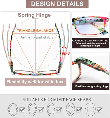 Vista 8 de Lentes de lectura para mujer, elegantes lectores con bloqueo de luz azul, anteojos para mujer, anteojos de computadora de moda