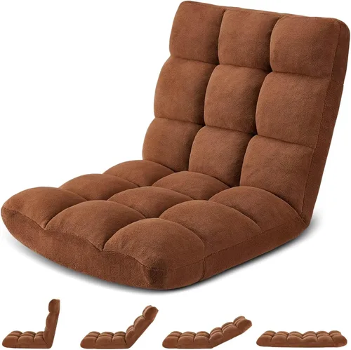 Vista 12 de Silla de Gaming Plegable para Suelo de 14 Posiciones Acolchada Ajustable Silla de Suelo Lazy Sofa con Algodón Transpirable y Terciopelo Amigable
