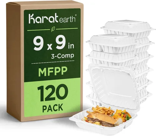 Vista 3 de KARAT EARTH Clamshell - Recipientes para alimentos para llevar [6"x6" - 400 unidades] Recipientes para llevar Aptos para microondas, seguros