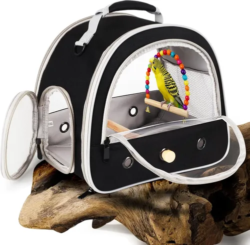 Vista 2 de Jaula portátil de viaje para loros con juguete pequeño oscilante y jaula, juego de juguetes coloridos para pájaros pequeños, bolsa de periquito