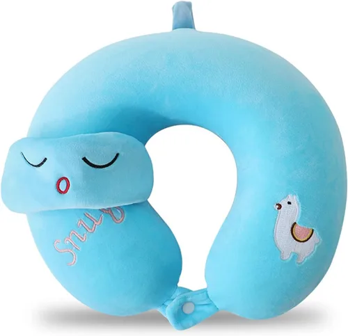 Vista 11 de Linda almohada de cuello para viajes, almohada de cuello para niños con máscara para los ojos para dormir, almohada de espuma viscoelástica
