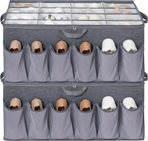 Vista 10 de Organizador de zapatos para armario, solución de almacenamiento de zapatos con cubierta transparente y separadores ajustables, caja de zapatos