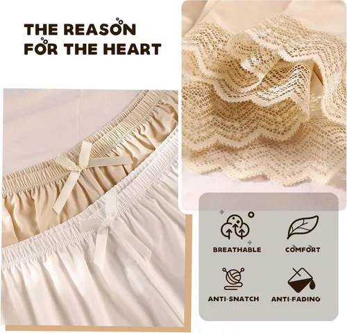 Vista 6 de 3 piezas de pantalones cortos de satén con lazo de encaje para mujer, culottes debajo de los vestidos, medias se desliza debajo de los vestidos