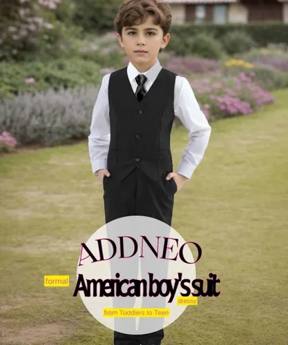Vista 7 de Traje formal para niños pequeños, esmoquin para boda Negro 4 piezas